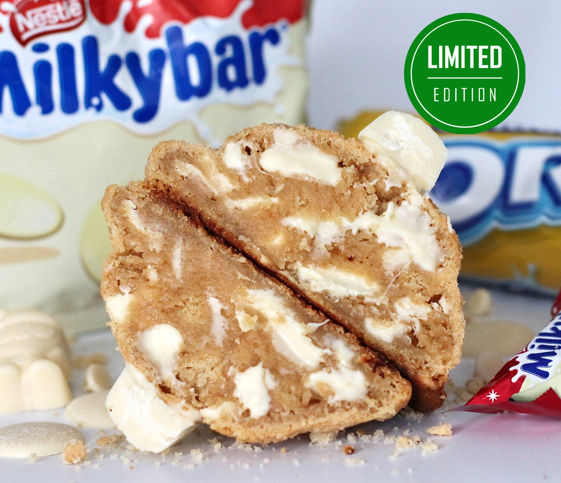 Santa’s Milk n Cookies – Festive New York style cookie with Belgian chocolate chips, Milkybar buttons, and a Milkybar Festive Friend. A perfect Christmas gift or holiday treat delivered as postal cookies across the UK."