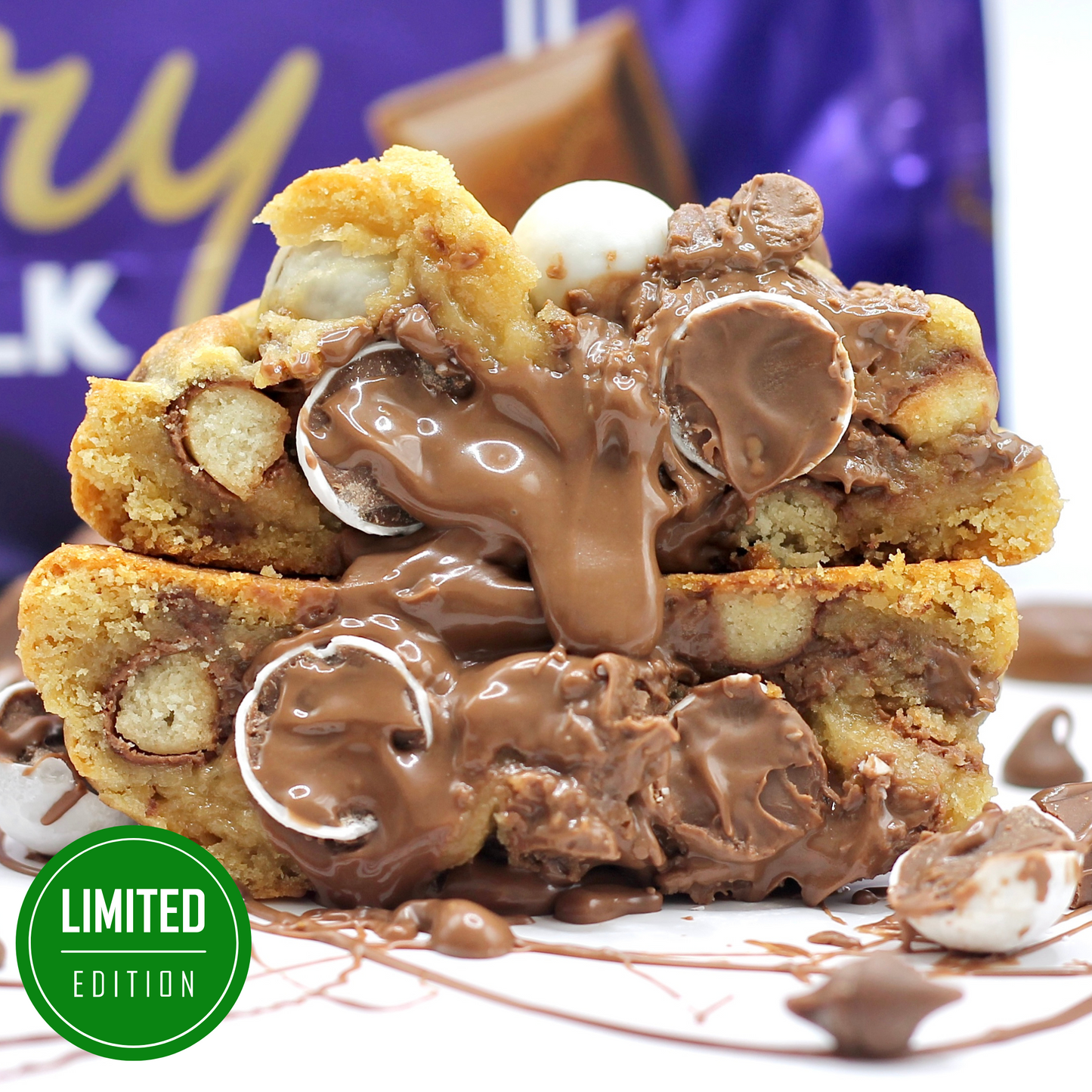 Snow is Ballin’ – Indulgent New York style Christmas cookie packed with Cadbury Mini Snow Balls, chocolate spread, and chocolate chips. Ideal for festive gifting or postal delivery.