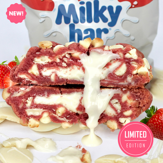 Strawberries and Dream cookie by Dolly’s Dough – NYC-style cookie with strawberry dough, Milkybar buttons, white chocolate chips, and a gooey white chocolate centre