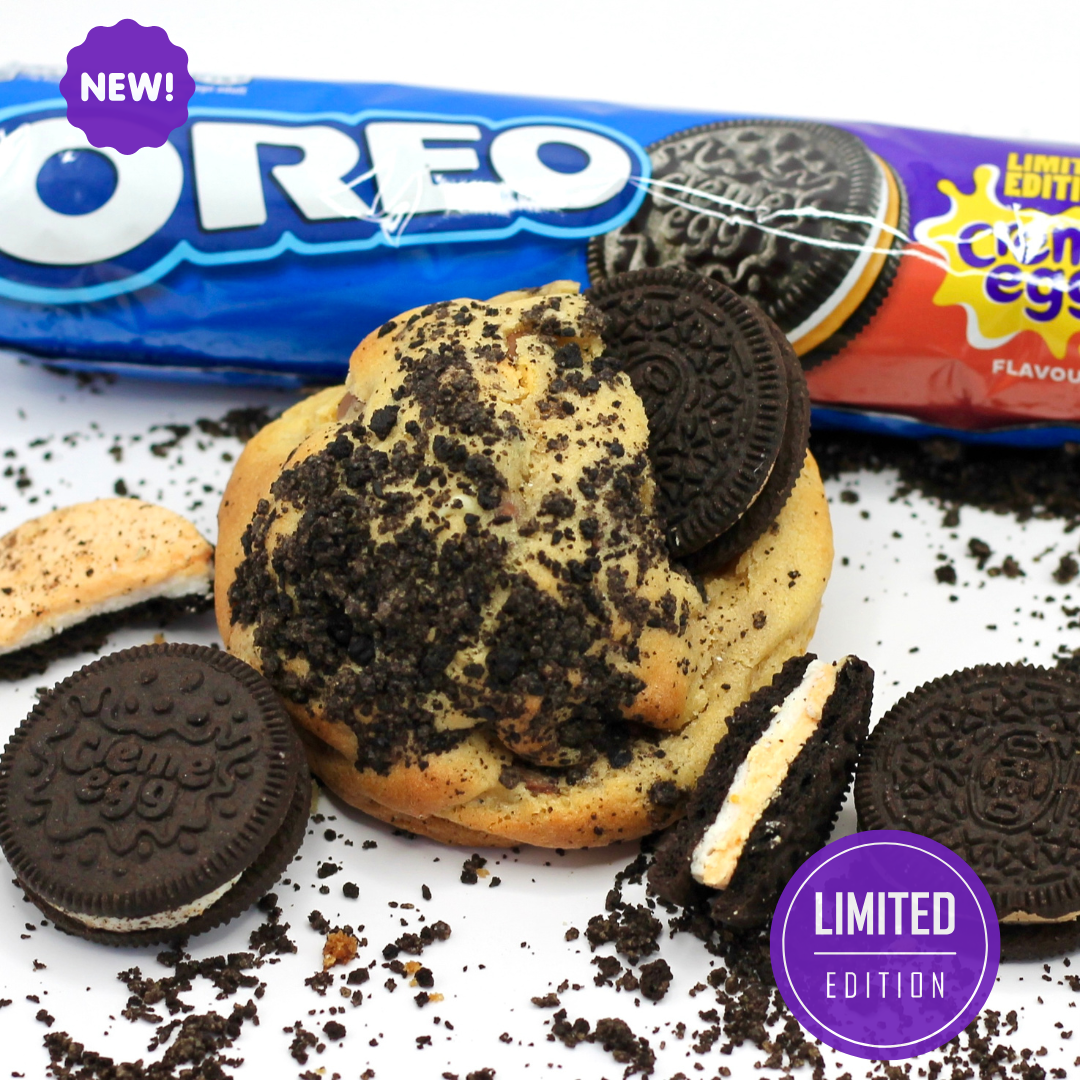 Gooey New York style cookie from Dolly’s Dough, packed with Oreo Creme Egg and Belgian chocolate chips – UK-wide delivery available
