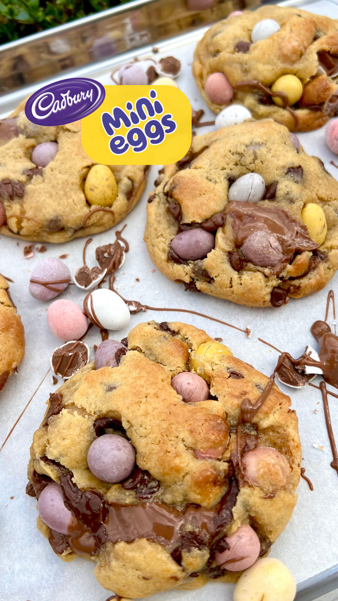 Cadbury Mini Egg Easter NYC cookie with Belgian milk chocolate chips and chocolate spread centre – A Mini Eggventure by Dolly’s Dough UK
