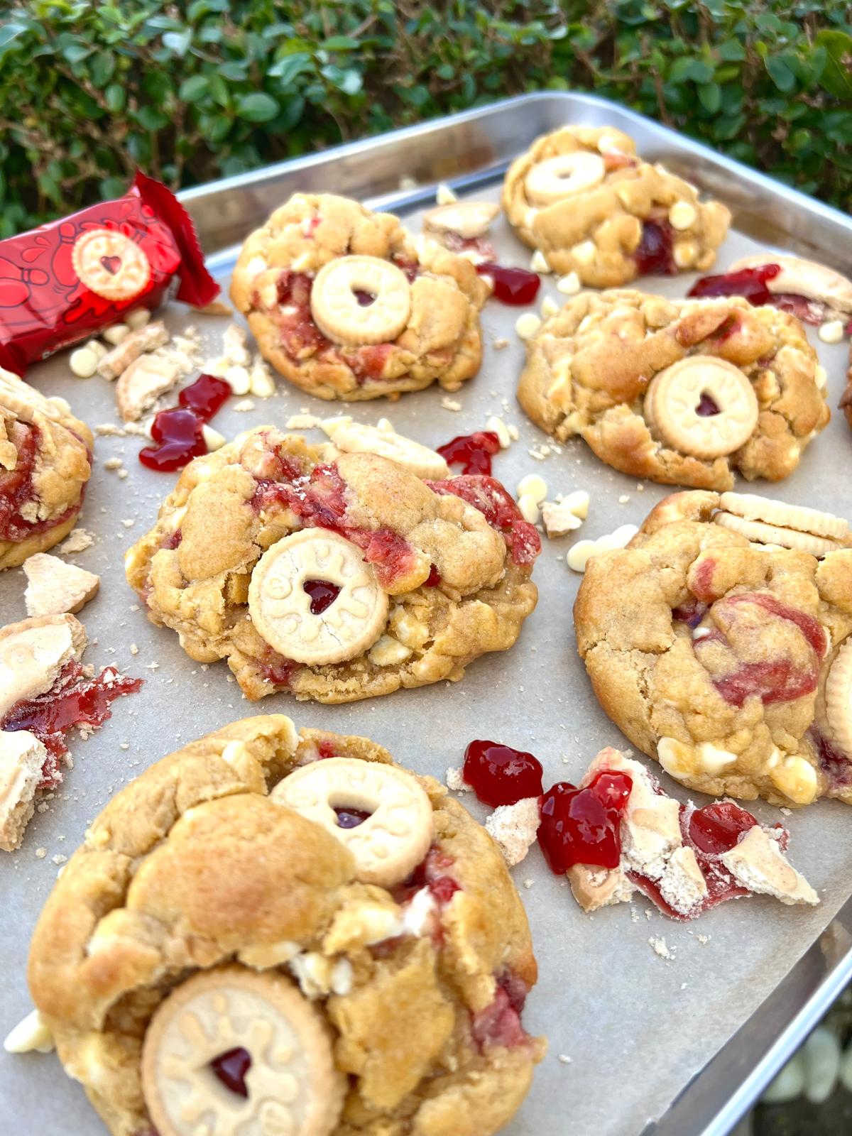 Buy Valentine's cookies online from Dolly's Dough. Classic dough, Jammy Dodgers, and raspberry jam centre.